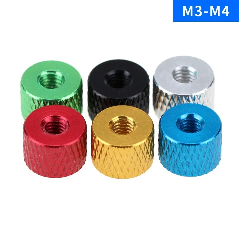 

M2 M2.5 M3 M4 Iron Nickel/Mesh Hand Nut Aluminum Alloy Knurled Step Nut With Collar Thumb Nuts Black/Red/Aluminium 1Pcs