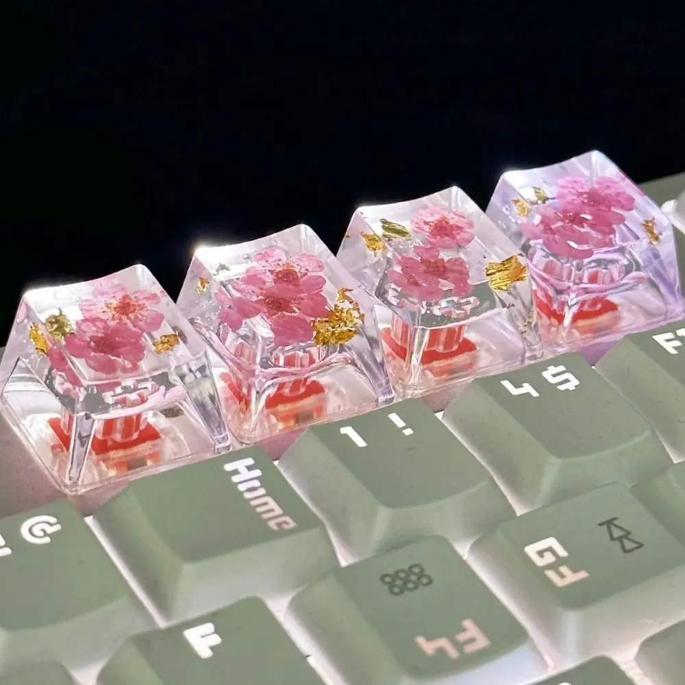 شفافة المجففة زهرة كيكابس OEM R4 المجففة زهرة لوحة المفاتيح الميكانيكية Keycap الديكور DIY بها بنفسك يترك الراتنج Keycap الكرز MX