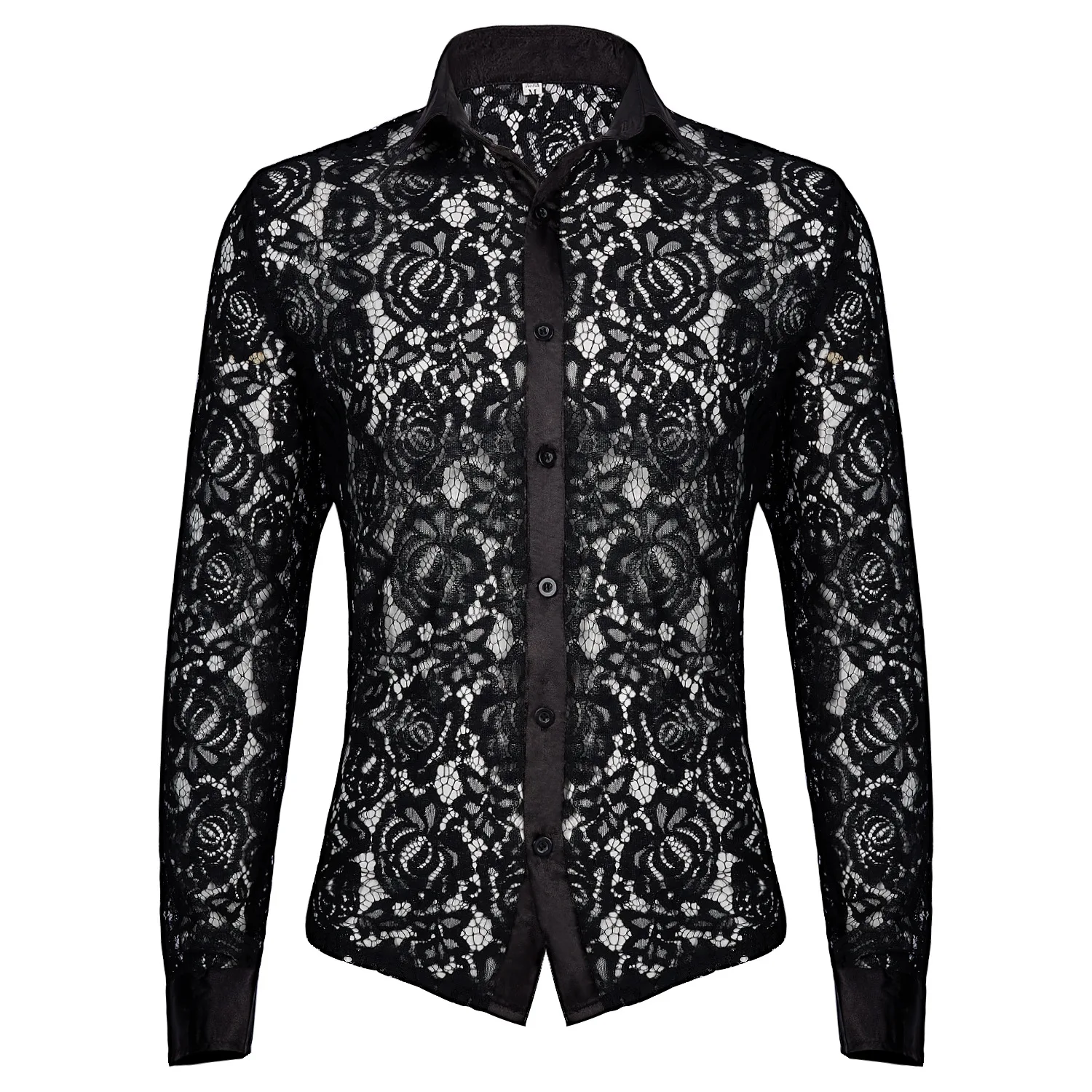 

Men's See Through Flower Lace Sheer Blouse Long Sleeve Button Down Shirts Night Club Style Mesh Sexy Lace Floral Dress Shirts