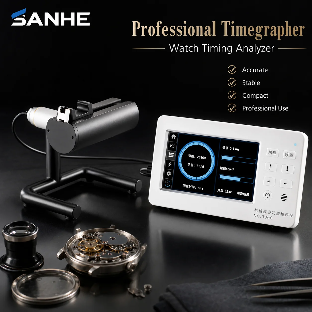 Multi-Function Mechanical Chronometer Movement Wristwatch Repair Tool Swing Polarization Measuring Instrument for Calibrator Use