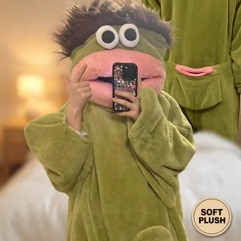 Pajamas Jumpsuit 26 New Long Haired Tasmanian Devil Sad Frog Jumpsuit Pajamas Men Women Cute Cartoon Abstract Loungewear Homewear Sleepwear Gift