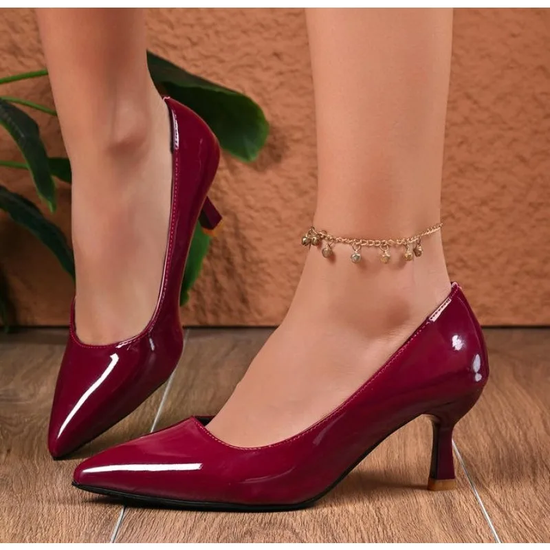

Women's Pumps High Quality Patent Leather Dress Shoes High Heels Wedding Shoes for Women Pointed Toe Leather Single Shoes