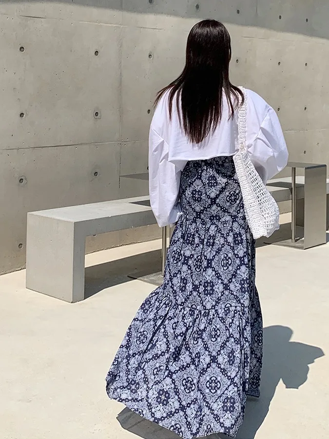 Chique cintura alta a linha saia fena padrão geométrico design verão vintage estilo étnico meia crimento saia moda fem...