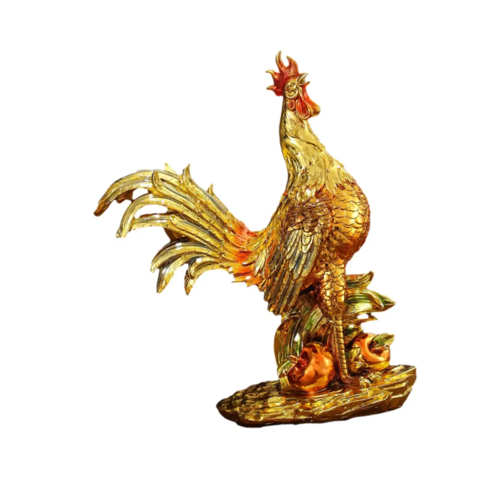 Resin Gold Rooster Cock Statue Modern Feng Shui Figurine for Desk Shelf Tabletop Decor Luxury Animal Sculpture Ornament for