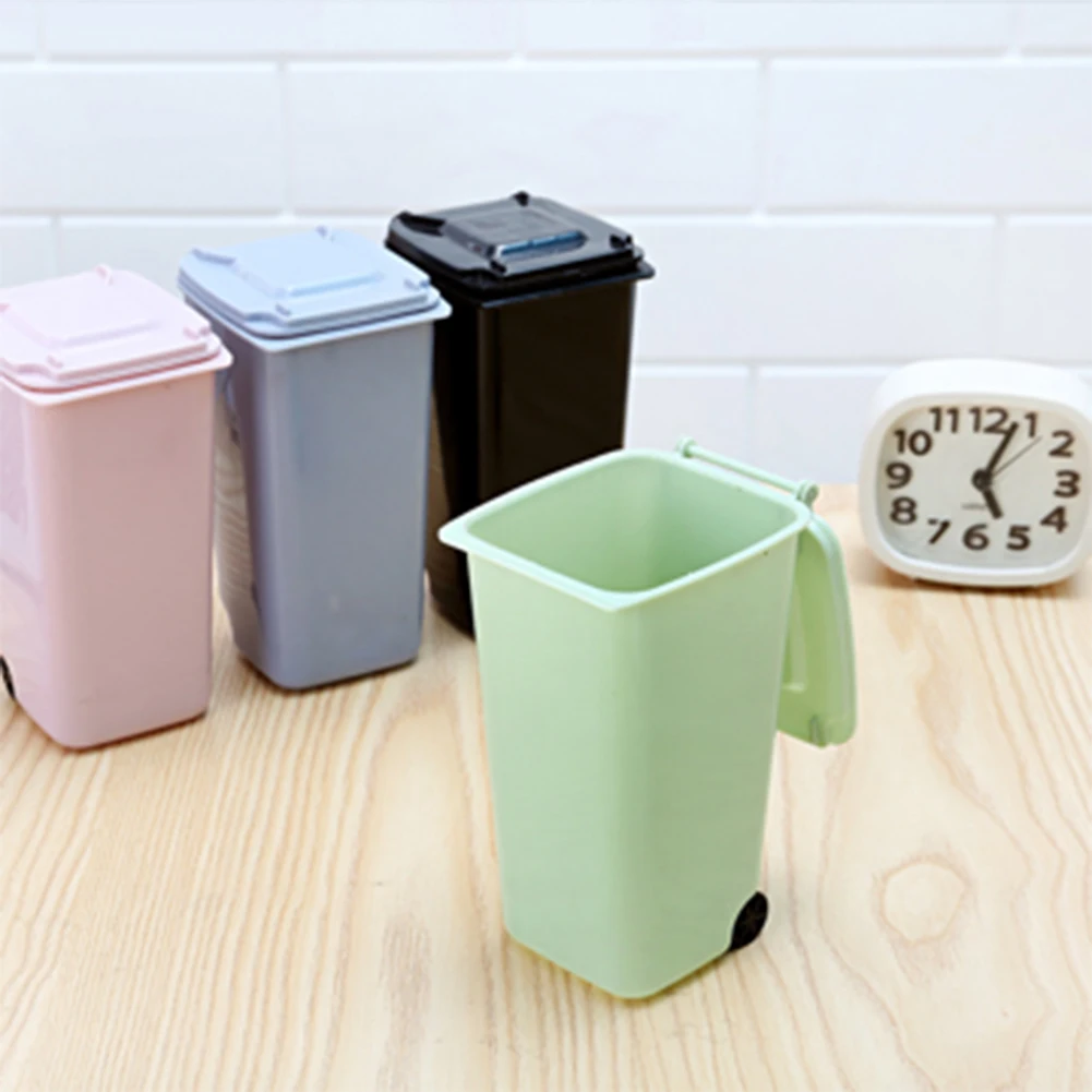 Mini Table Trash Bin with Lid 650ml Cleaning Barrel Household Plastic Garbage Container Solid Color for Bathroom Vanity Tabletop