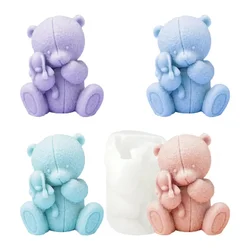 3D Cute Bear Silicone Mold Creative Holding Doll Little Bear Chocolate Candy Molds Kitchen Baking Cake Decor Candle Soap Mould