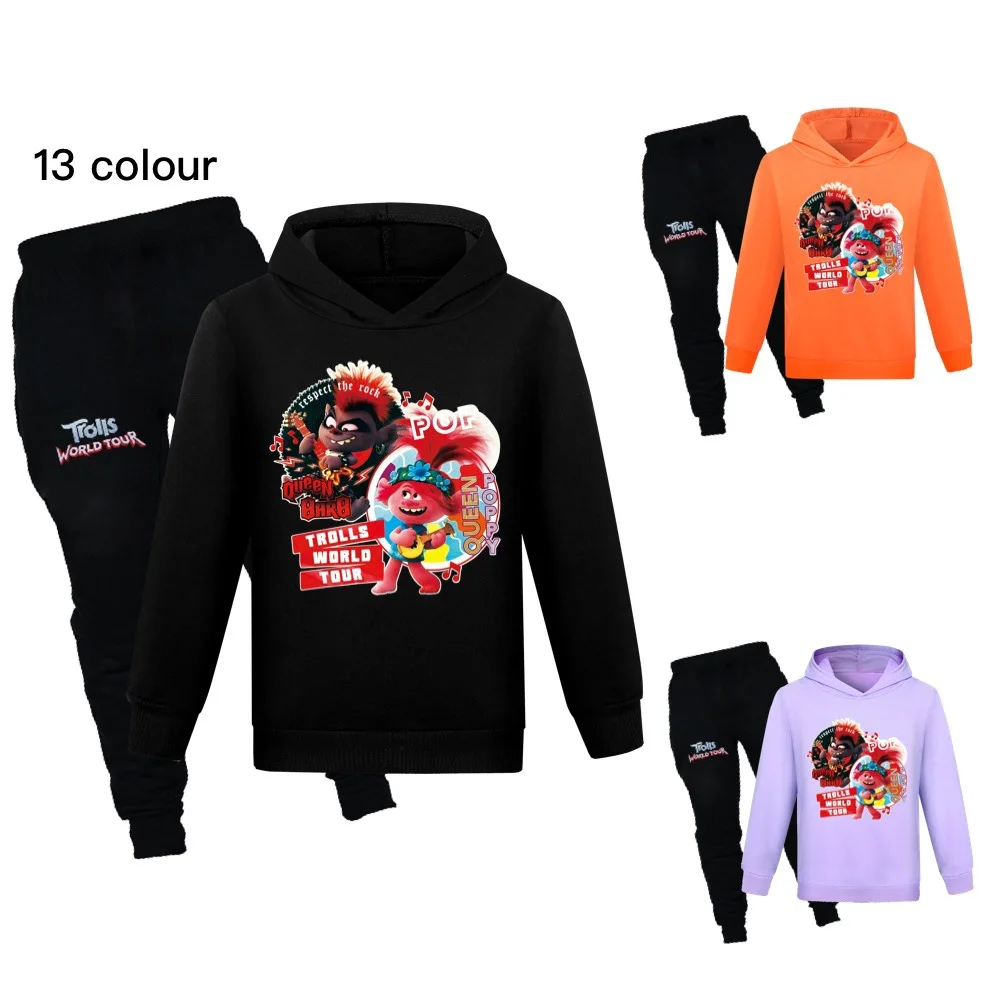 

TROLLS' WORLD TOUR Baby Boy Clothes TV Set Kids Spring Autumn Hoodies Hooded T-Shirt Suit Children Girls Sweatshirt 612