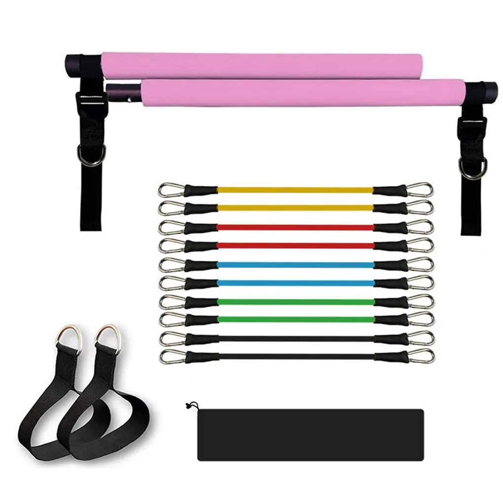 

Pilates Bar Different Heights Resistance Band Buckle Exercise Stick Home Workout Equipment Legs Gym Sports Pink