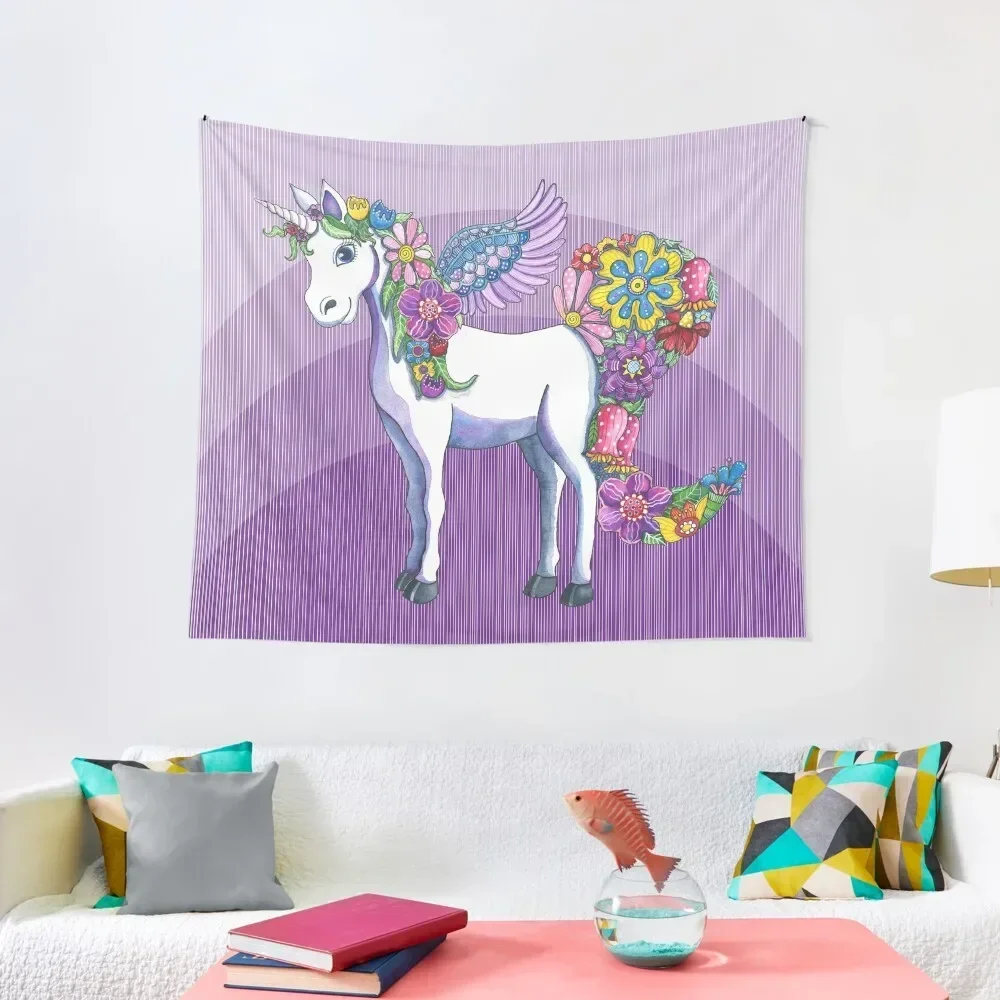 

Magical Unicorn in a Hazy Purple Sunset Tapestry Decorations For Your Bedroom Wallpapers Home Decor Tapestry