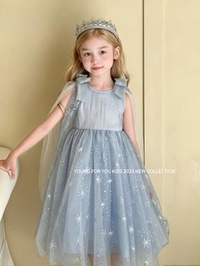 Summer girl princess skirt bow ribbon birthday long skirt mesh skirt