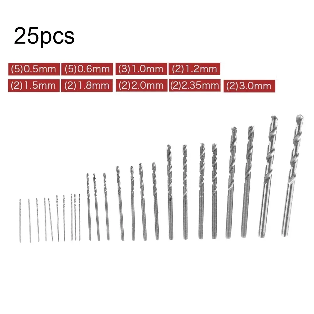 25PCS 0.5mm-3mm Micro HSS Small Twist Drill Bit Set Mini Precision Twist Drill Hand Tool For Hobby Crafts Jewelry Watch Making