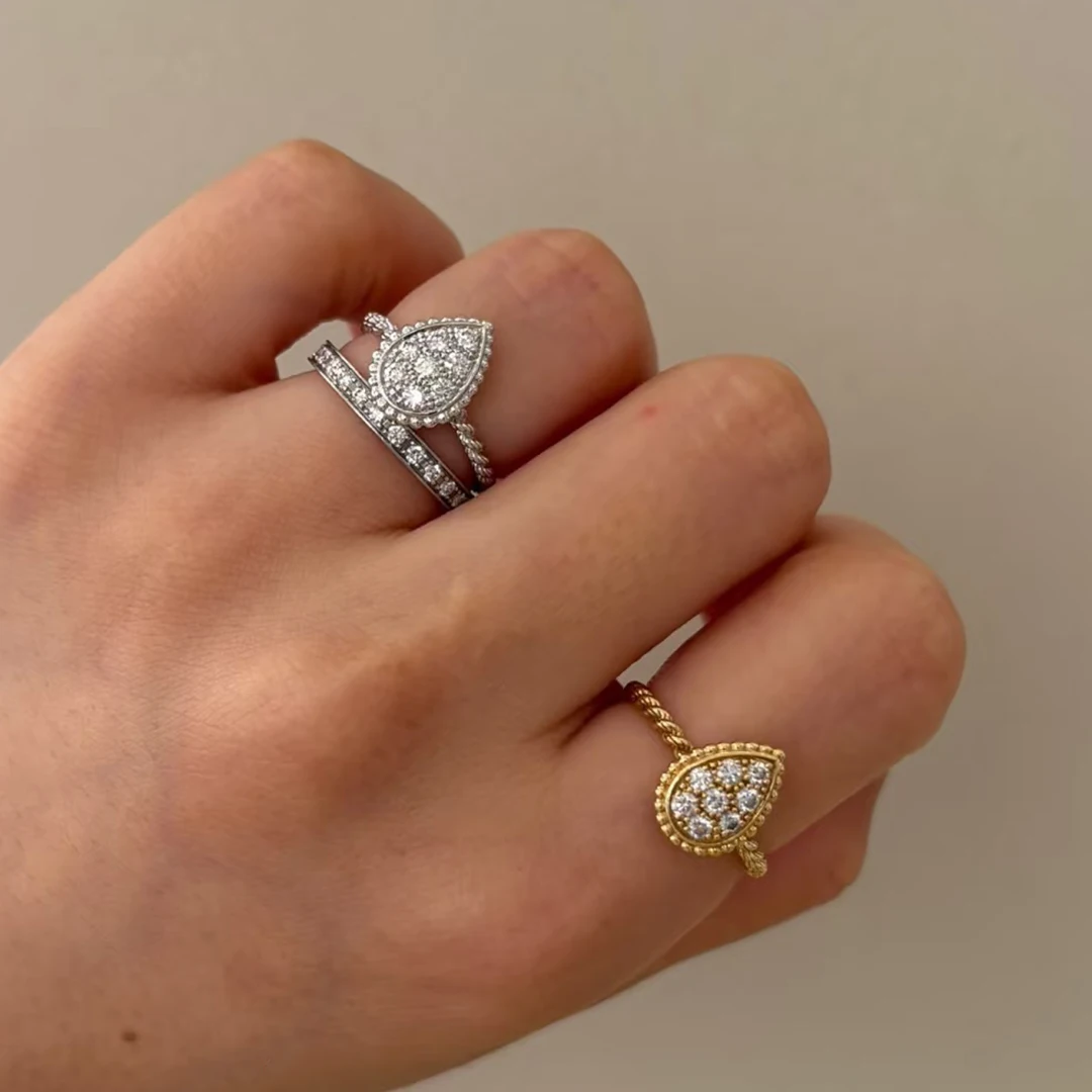 

Позолоченное модное женское кольцо из стерлингового серебра 925 пробы с круглыми бусинами и каплями воды с бриллиантами