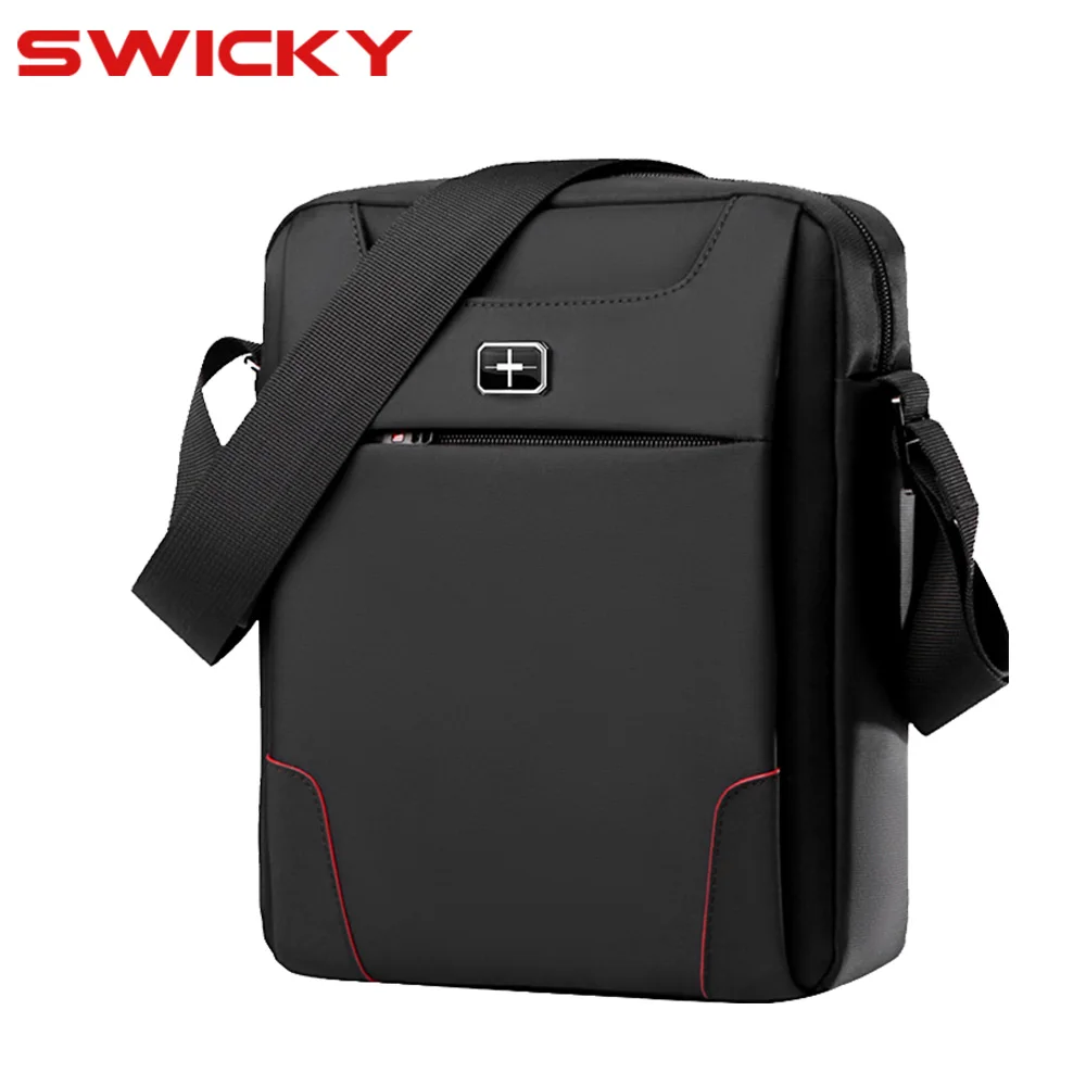 SWICKY Business Shoulder Bag Men Cross Body Bags Black Fabric Waterproof Casual Handbag