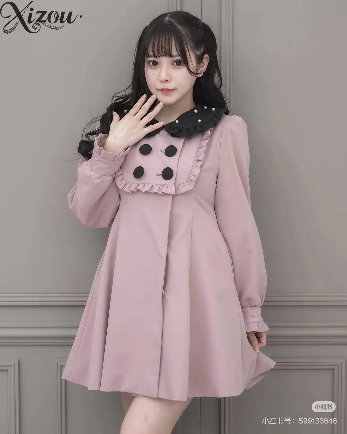 

Japanese Sweet Cute Women's Jackets Doll Collar Mid-length Jacket Lolita Style Autumn Winter Elegant Casual Coats for Girls