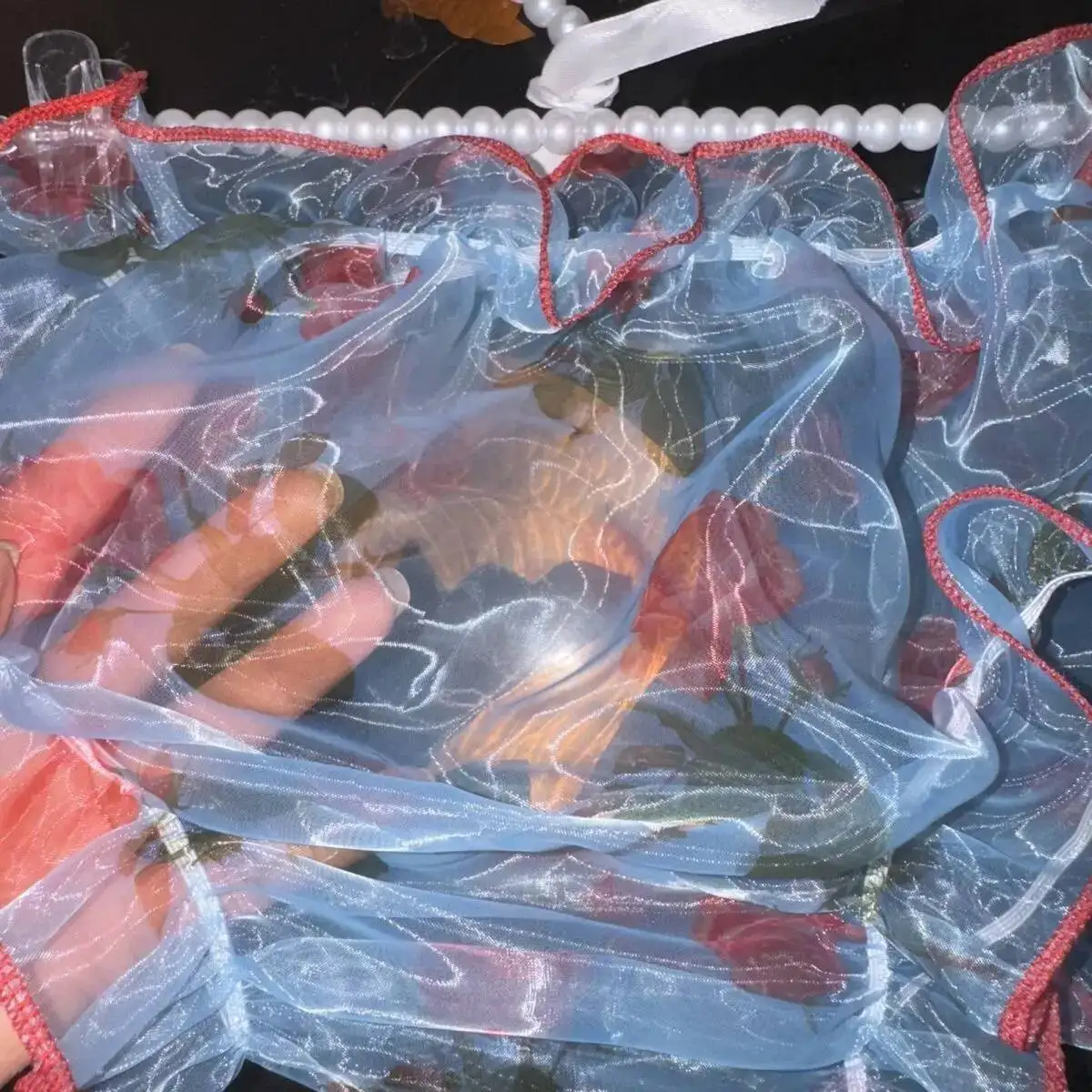 40-85kg Summer See Through Blue Floral Print Mesh Lingerie Panties Plus Size Underwears Sexy Briefs