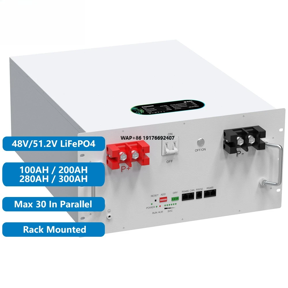 

51.2V Solar Inverter Battery 100Ah 200Ah 280Ah 300Ah Home Energy Storage System Lithium Ion Batteries 48V LiFePO4 Bateria Pack