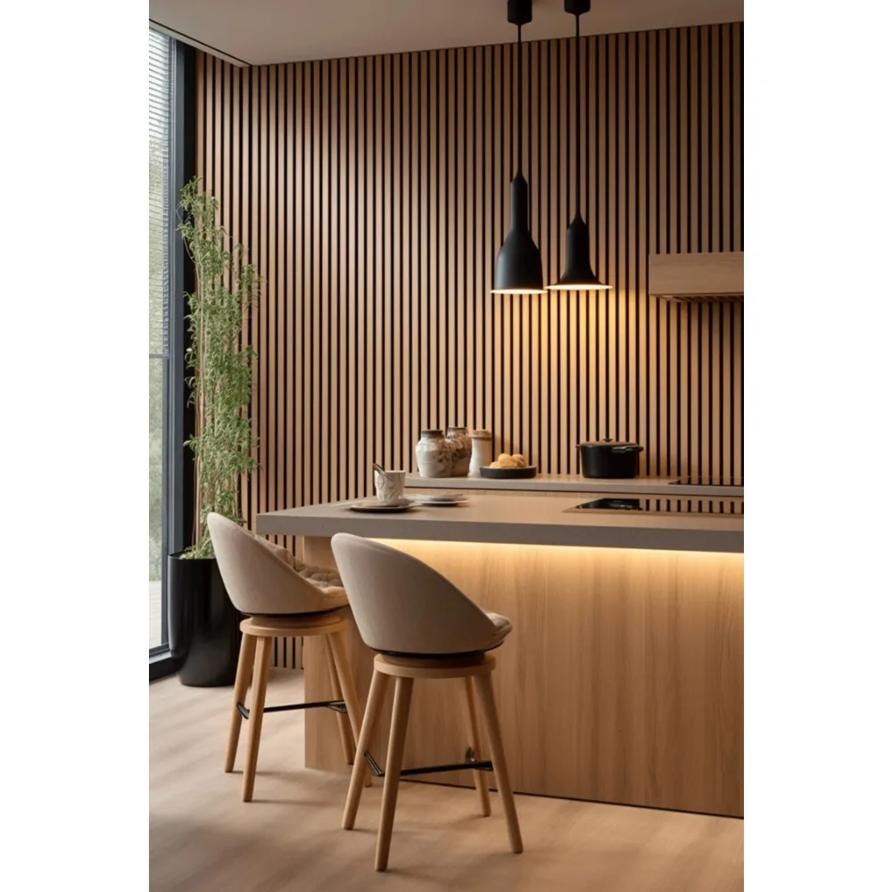 Panel Dinding Kayu Bilah Akustik Oak