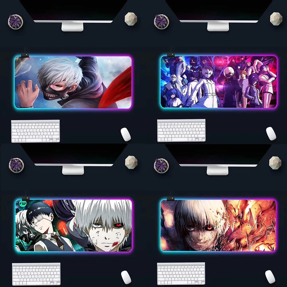 

Anime Tokyos Ghouls RGB Pc Gamer Keyboard Mouse Pad Mousepad LED Glowing Mouse Mats Rubber Gaming Computer Mausepad