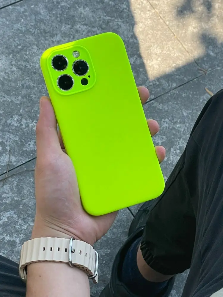 Capa de Silicone Fluorescente Líquida para iPhone, Capa de Lente Completa, iPhone 11, 12, 13, 15 Pro Max, 16 Pro Max, 14