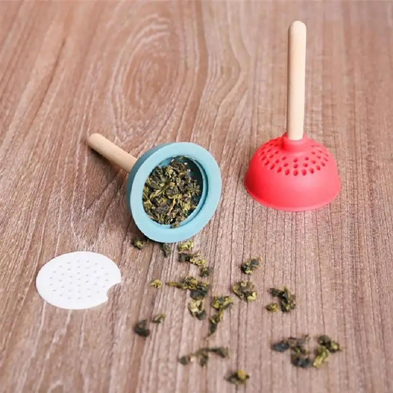 Silicone Tea Strainer With Wooden Handle Tea Infuser Filter Toilet Plunger Shaped Tea Strainer Brewing Teapot Tea Accessories