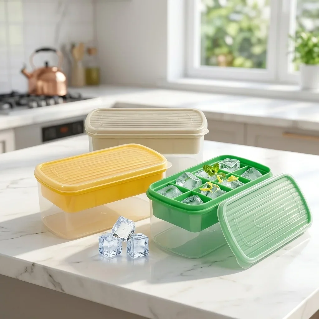 8 Grids Reusable Plastic Square Ice Cube Tray With Box Easy-Release Whisky Cocktail Ice Mold Fridge Ice Maker Kitchen Bar Tool