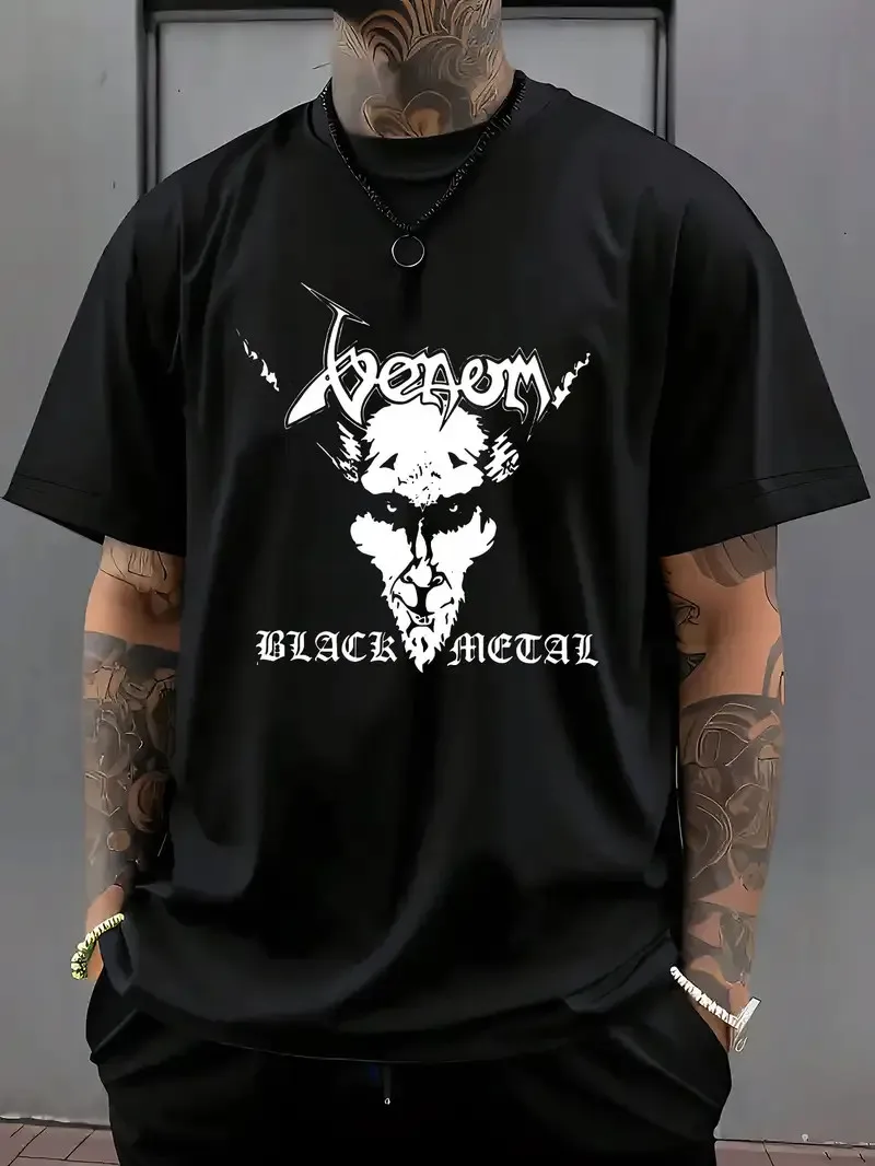 

Men'S Black Metal Skull Graphic T-Shirt - Casual Summer Tee with 'Black Metal' P