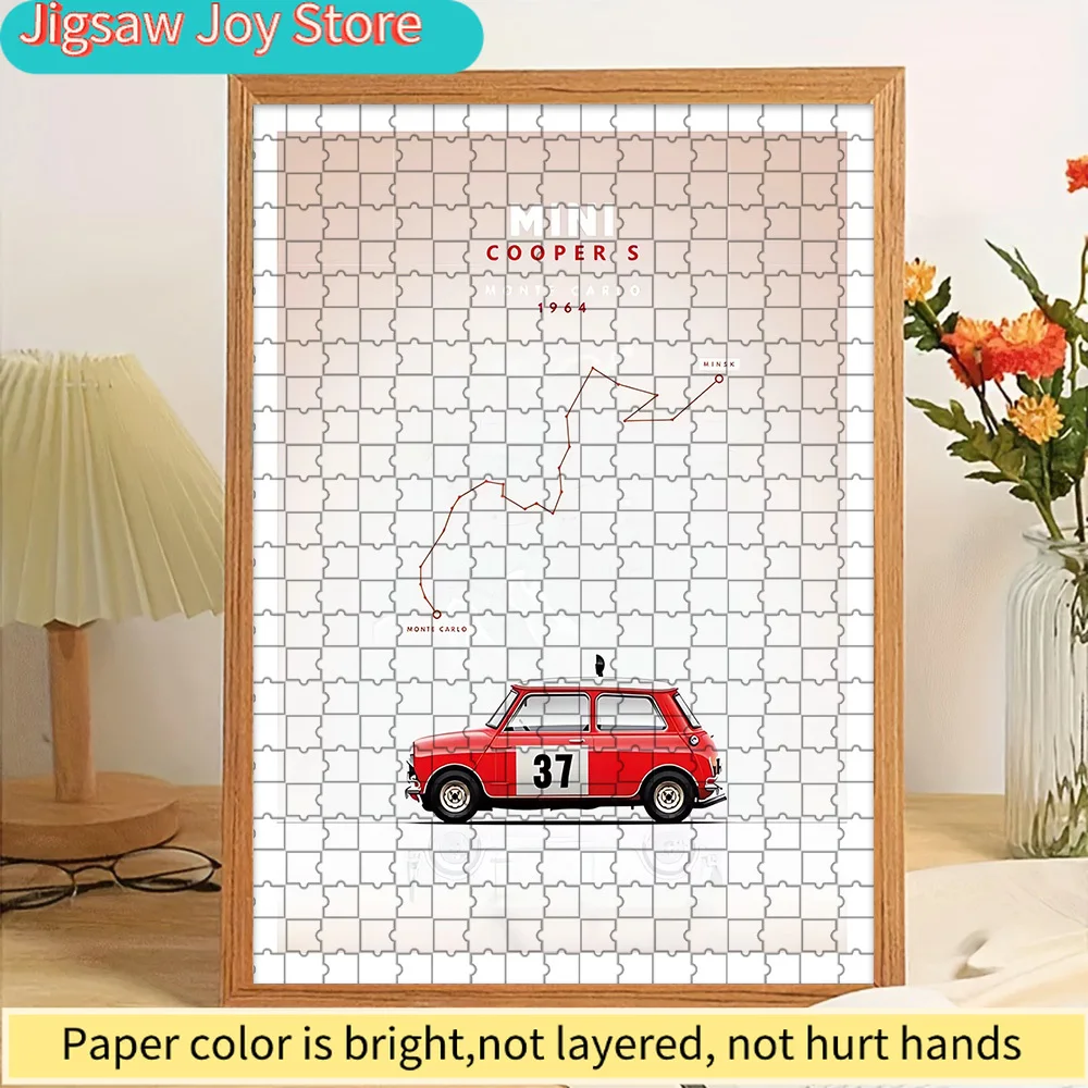 

Paper Jigsaw Puzzle Mini Cooper S 1964 Monte Carlo Rally Classic Compact Car Art Print Wall Decor Vintage Racing Route Map Poste