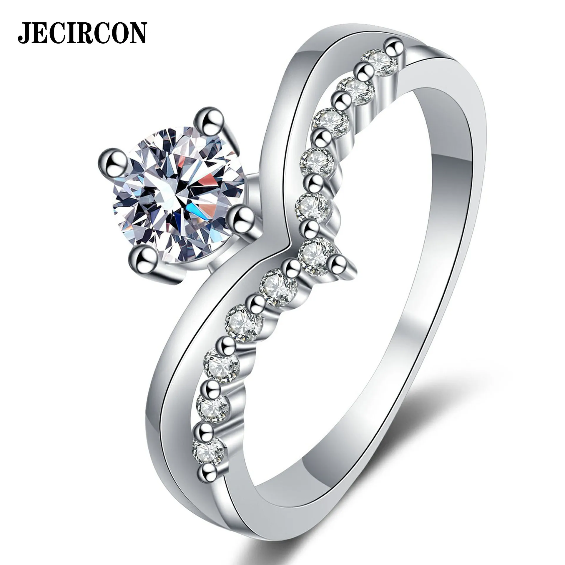 

JECIRCON 925 Sterling Silver Ring for Women V-shaped Micro-Set 4-Prong Moissanite Ring Korean Version Simple Jewelry Daily Wear