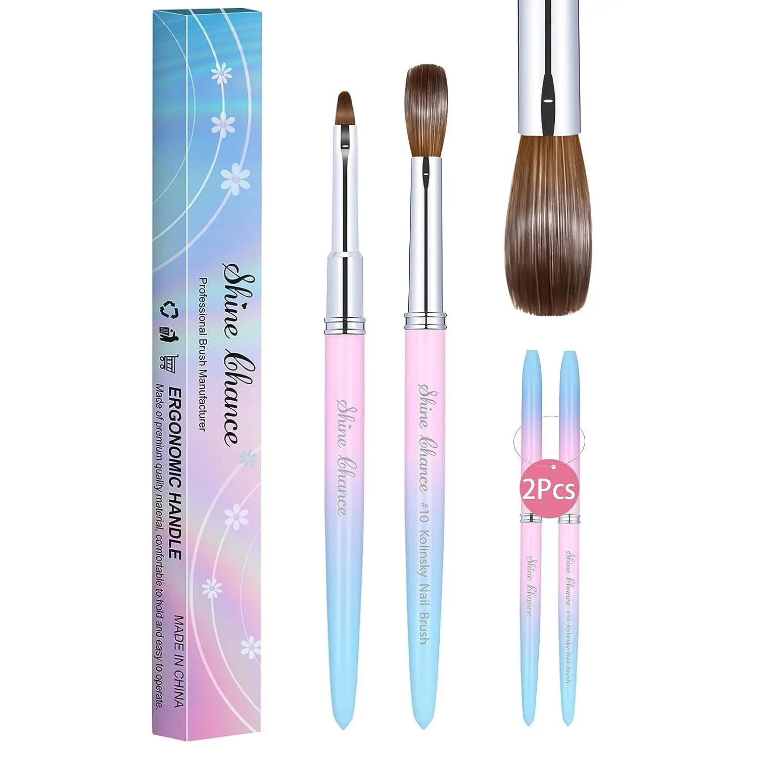 2pcs Kolinsky Acrylic Nail Brush Set for Acrylic Powder Application Brushes Art Extension & Carving Salon Home