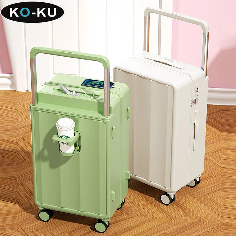 KO-KU Travel Suitcase Aluminium Alloy Wide Handle ABS+PC Suitcase Front Opening 20inch Suitcase Cabin 24/26 Silent Wheel Luggage