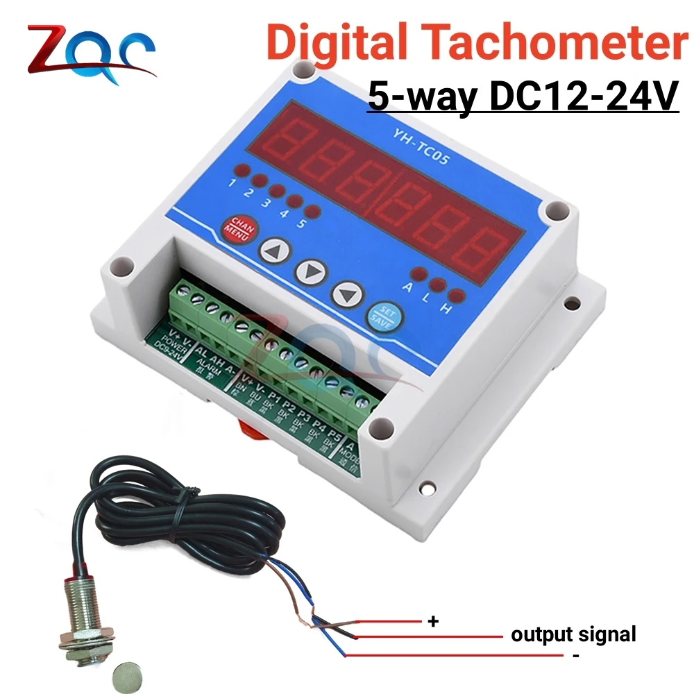 

DC12-24V 5-Channel Tachometer Non-Contact Motor RPM Tachometer Hall Sense Stop Meter Switch Sensor Speed Measure Meter