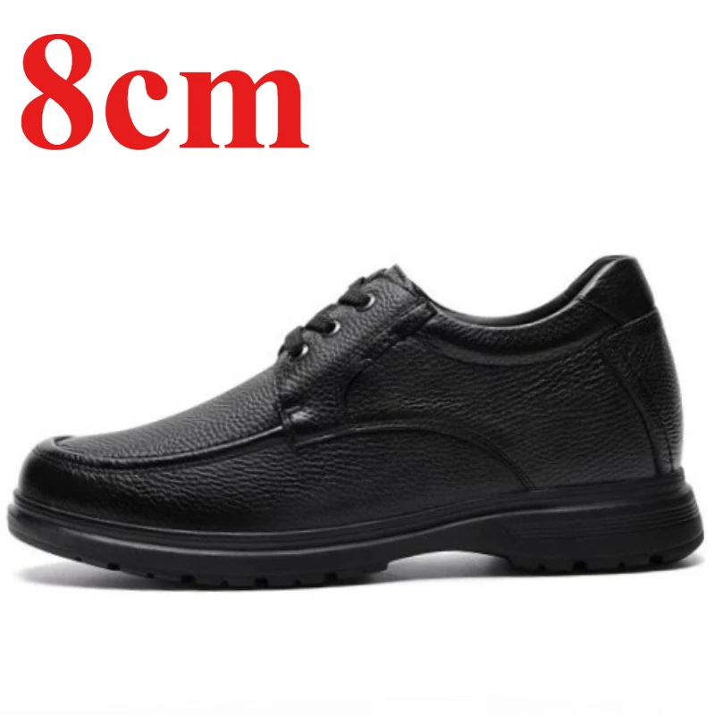 Inner Height Increasing Shoes for Men's Business 8CM Elevator Shoes Genuine Leather Comfortable Soft Sole Soft Surface Dad Shoes