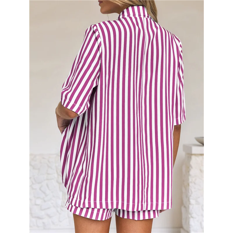 

ABP-Two Piece Outfits For Women 2025 Striped Shirt & Shorts Set