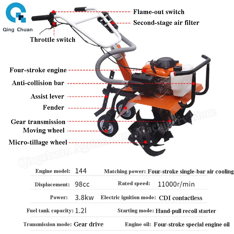 Small Gasoline Micro Cultivator Gasoline Multi-function Minitype Rotary Tiller Machinery Agricultural Garden Tools