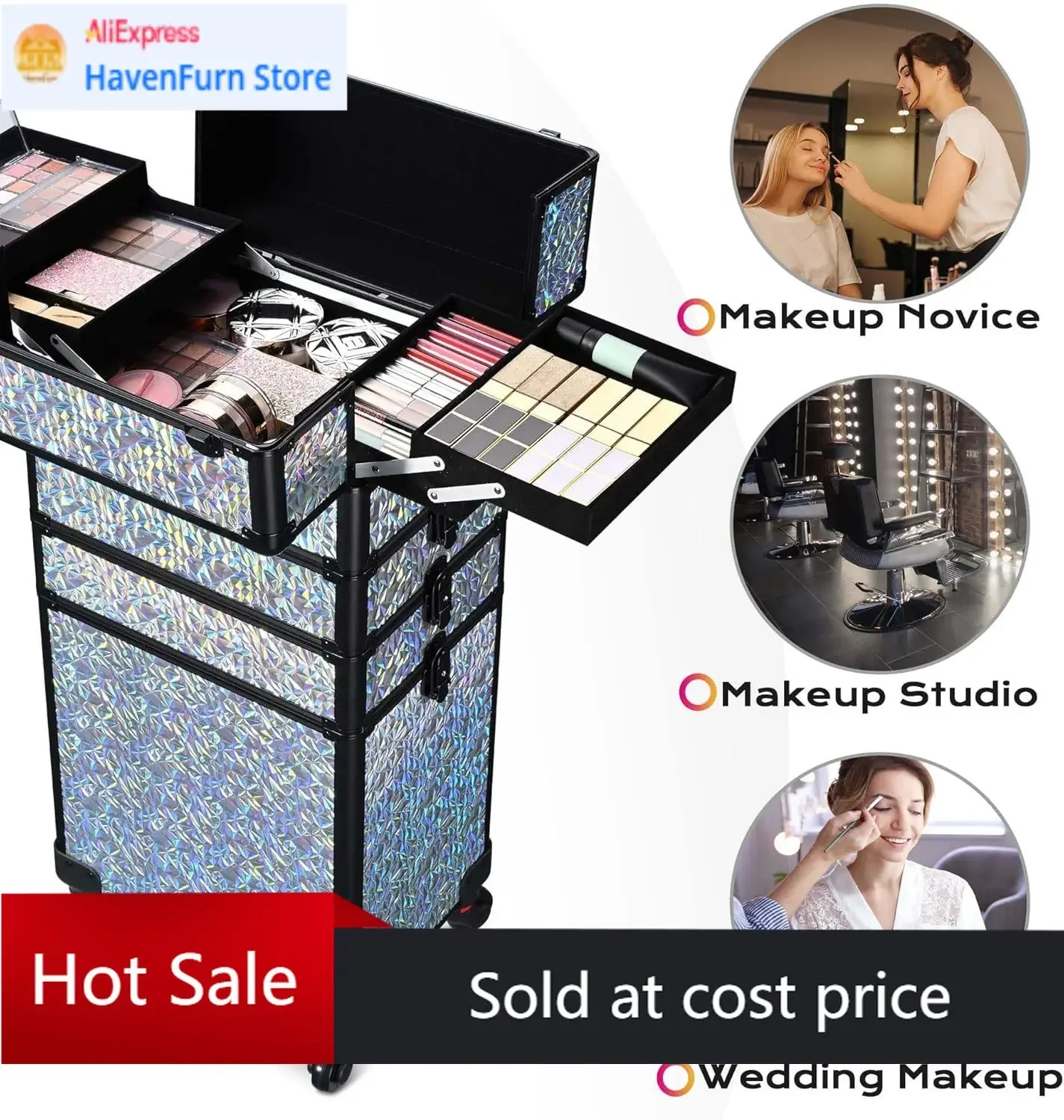 

Набор для макияжа BYOOTIQUE с косметичкой-органайзером в форме куба, серебристый, в стиле русалки