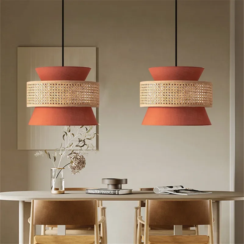 

Chinese Hand Woven Rattan Pendant Lamp Creative LED Indoor Lighting Fixture Dining Room Teahouse Cafe Homestay Art Hanging Light