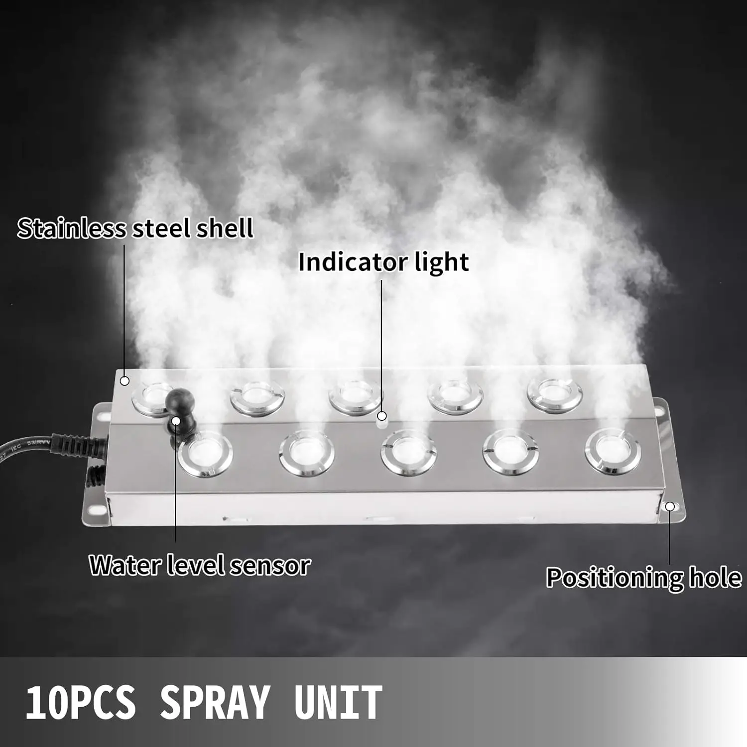 Generador de niebla nebulizador ultrasónico de 10 cabezales con fuente de alimentación impermeable humidificador nebulizador ultrasónico de acero inoxidable