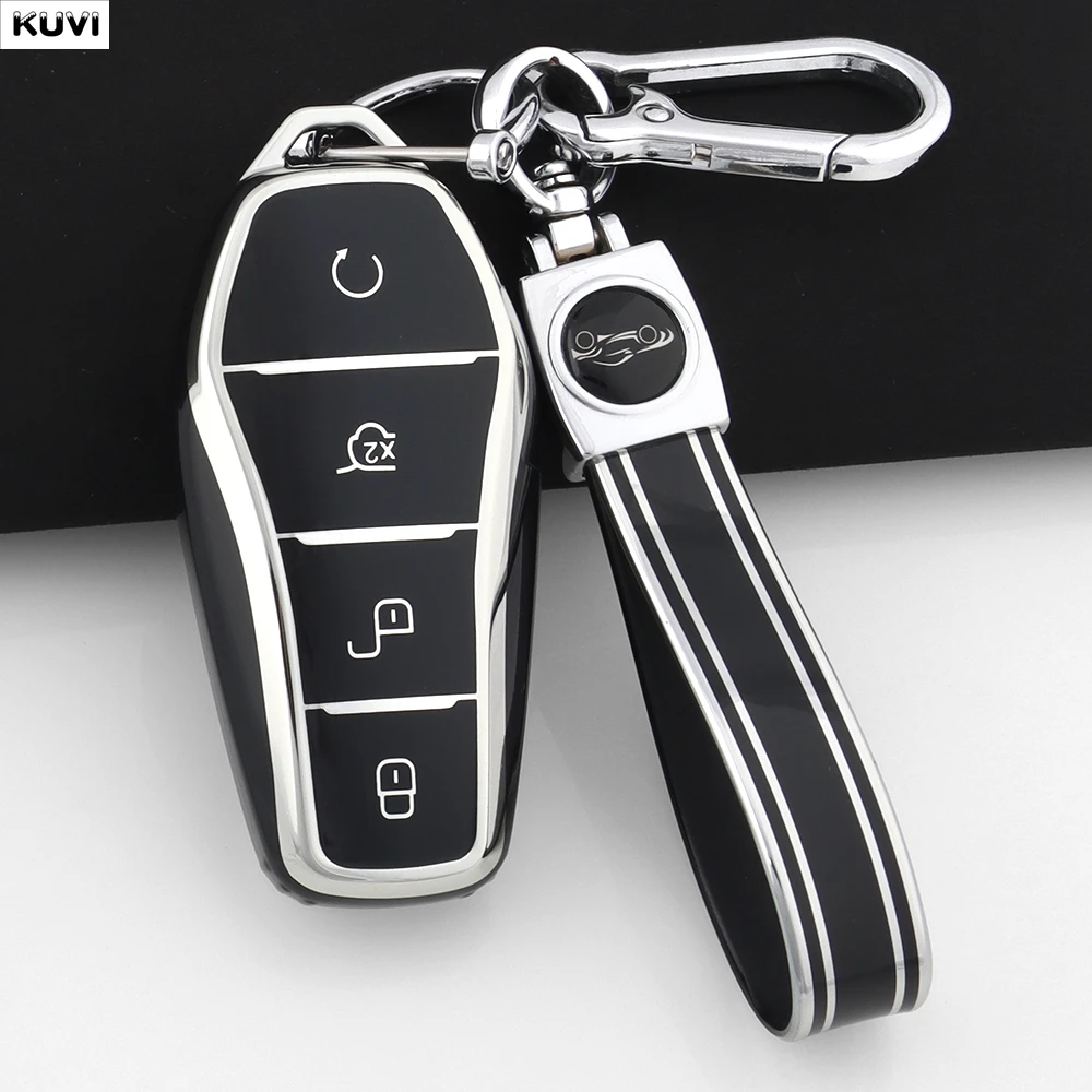 4 tasten Weiche TPU Rosa Auto Schlüssel Fall Abdeckung Shell Für BYD Atto 3 Han EV Dolphin Fernbedienung Halter Fob schlüsselbund Auto Tasche Zubehör – Detail 3