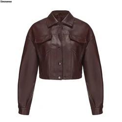 Faux Leather Jacket For Women Short PU Motorcycle Outwear Coats Lapel Button Down Casual Street Motor Biker Cropped Jackets