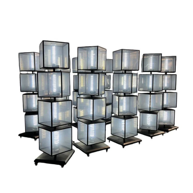 Rotating Cube Light Box Floor Standing Menu Board Cube LED Advertising Sign Outdoor Rainproof Replaceable Graphics Customized