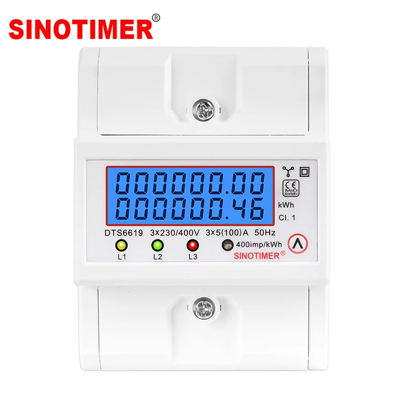 Dgital Wattmeter 100A 380V AC Three Phase Energy Meter Temporary kWh Can Be Reset Power Voltage Current