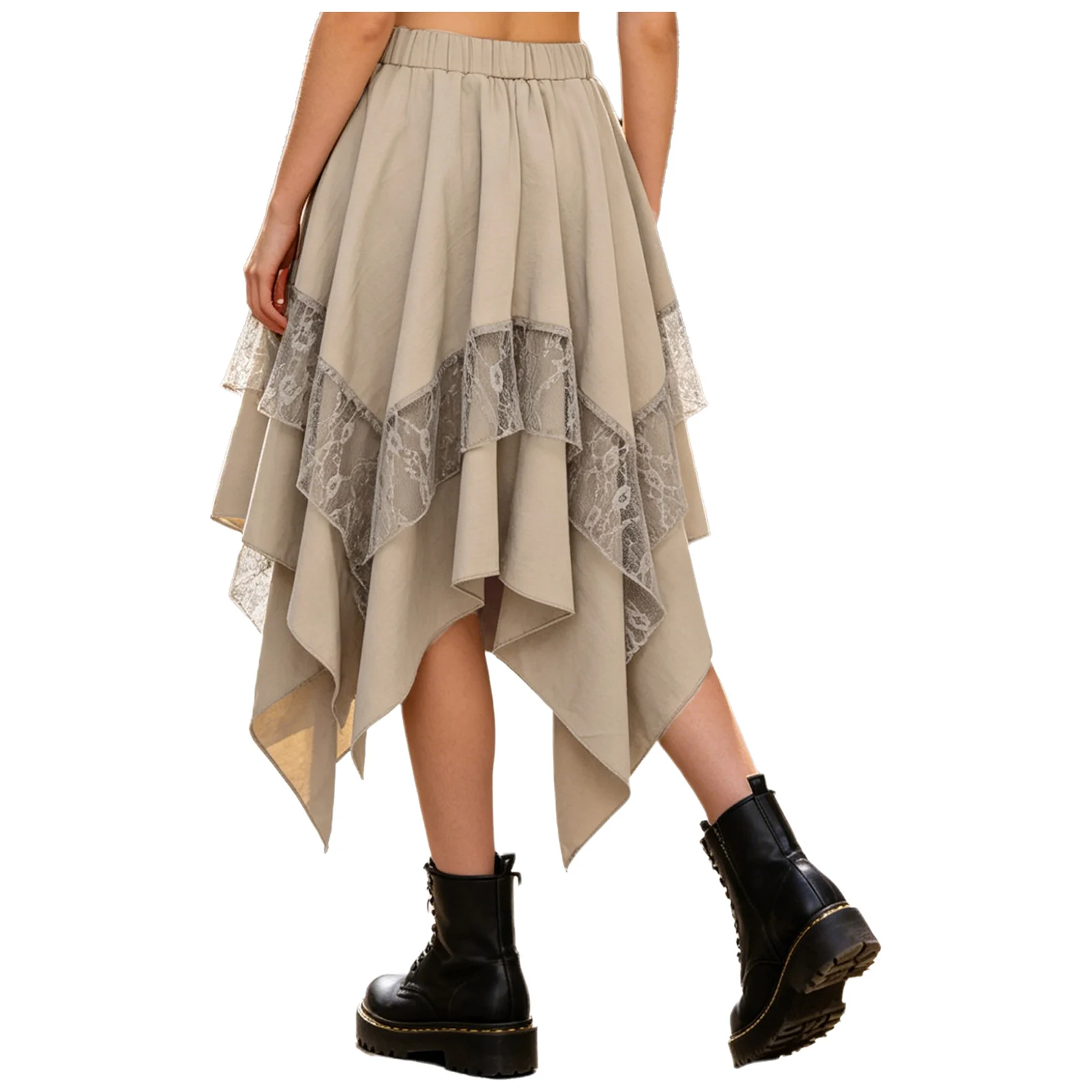 

Женские готические юбки в стиле Ренессанс и стимпанк с цветочным кружевом, многоярусные, асимметричные, с эластичным поясом, для вечеринок и клубов