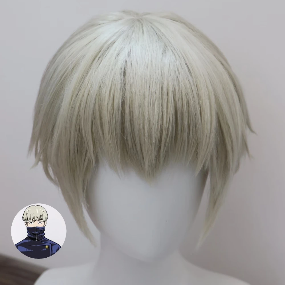 Toge Inumaki Cosplay Wig Simulated Scalp Top Rose Net Cap Heat Resistant Synthetic Fiber Wig for Halloween Party Cosplay Wig