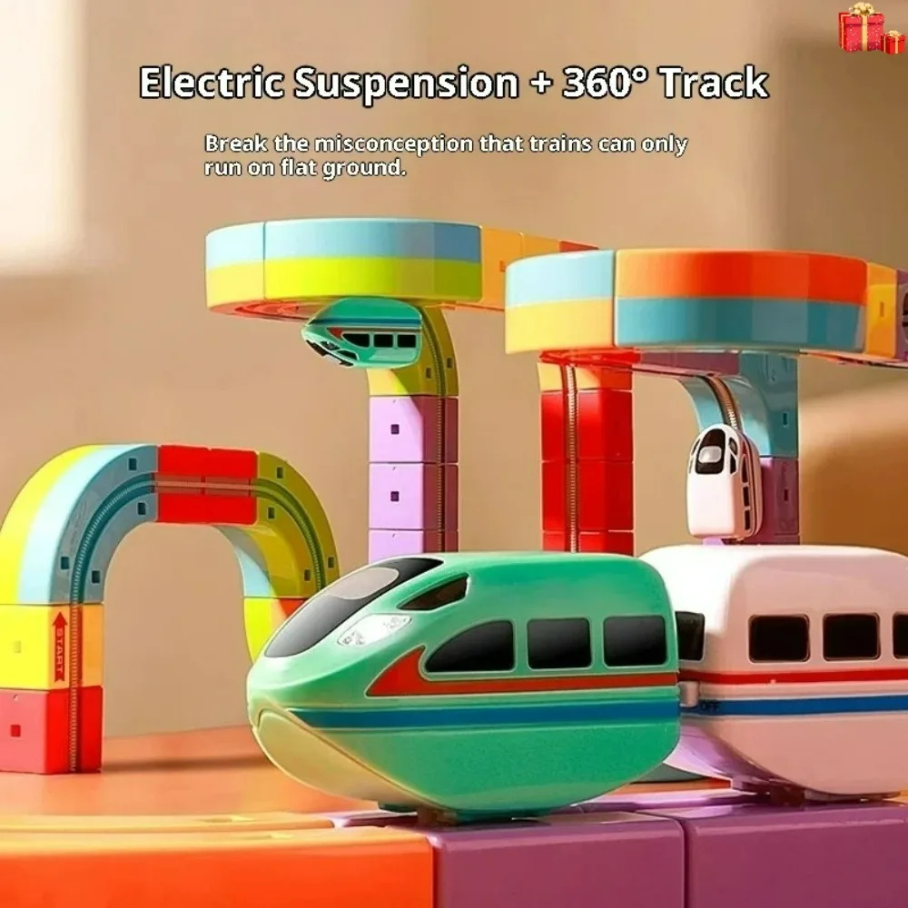 Elektrisches magnetisches Gleis-Set mit Anti-Schwerkraft-Fahrzeugen, 100+ Stück, STEM-Gebäudespielzeug, kreatives DIY-Eisenbahnmodell, Geschenk für Kinder