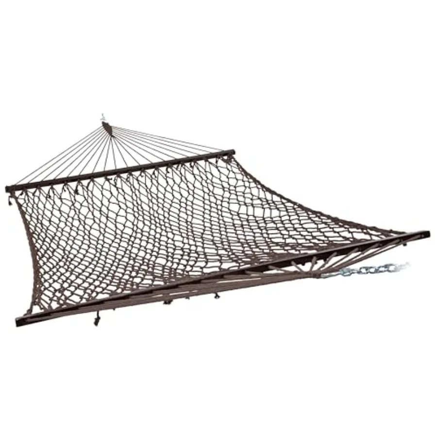 

Outdoor cotton rope hammock with spreader bars, beige color, 450-pound capacity for backyard or patio use