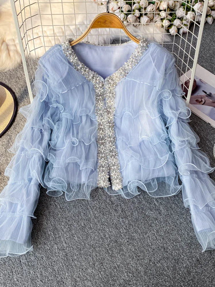 

Ele V-Ne Long Sve Women's Jaet 2025 New Sle Heavy Embroidery Me Slimming Versatile Super Fairy Outerwear