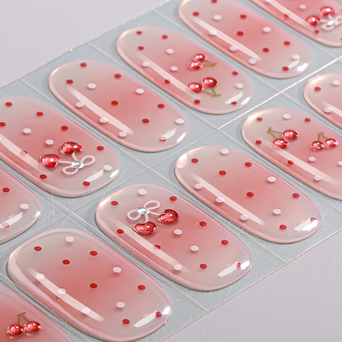 16Tips Glitter Flowers Gel Nail Strips Full Cover Aurora Cherry Blossoms Baking-Free Gel Nail Sticker DIY Manicure Decoration