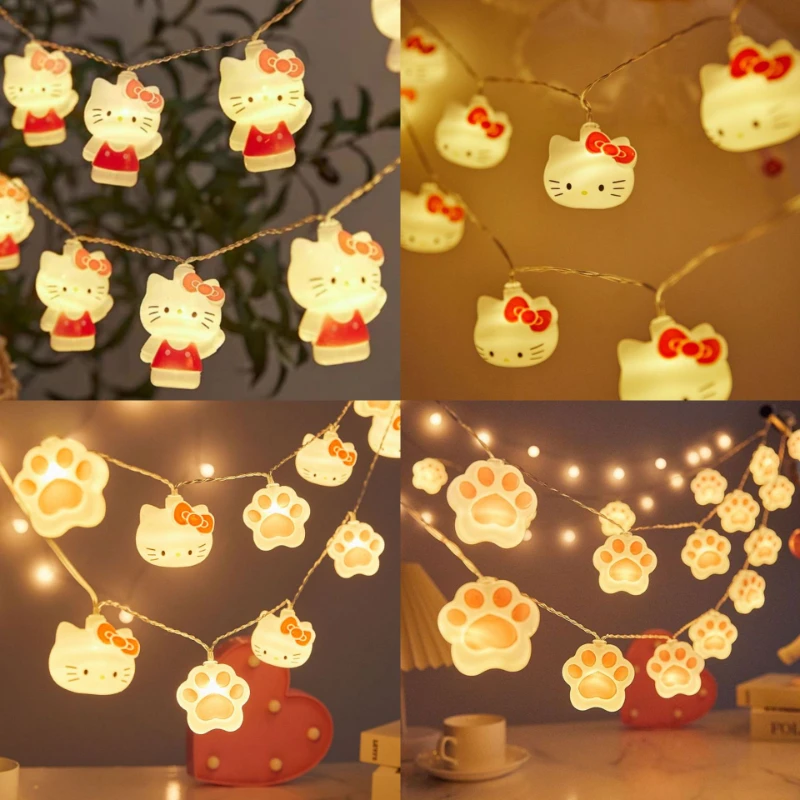 

Kawaii Sanrio Hello Kitty Night Lamps Room Decor 9/10LED Anime Cinnamorol Kuromi Girl Cartoon Colorful Light String Kid Toy Gift