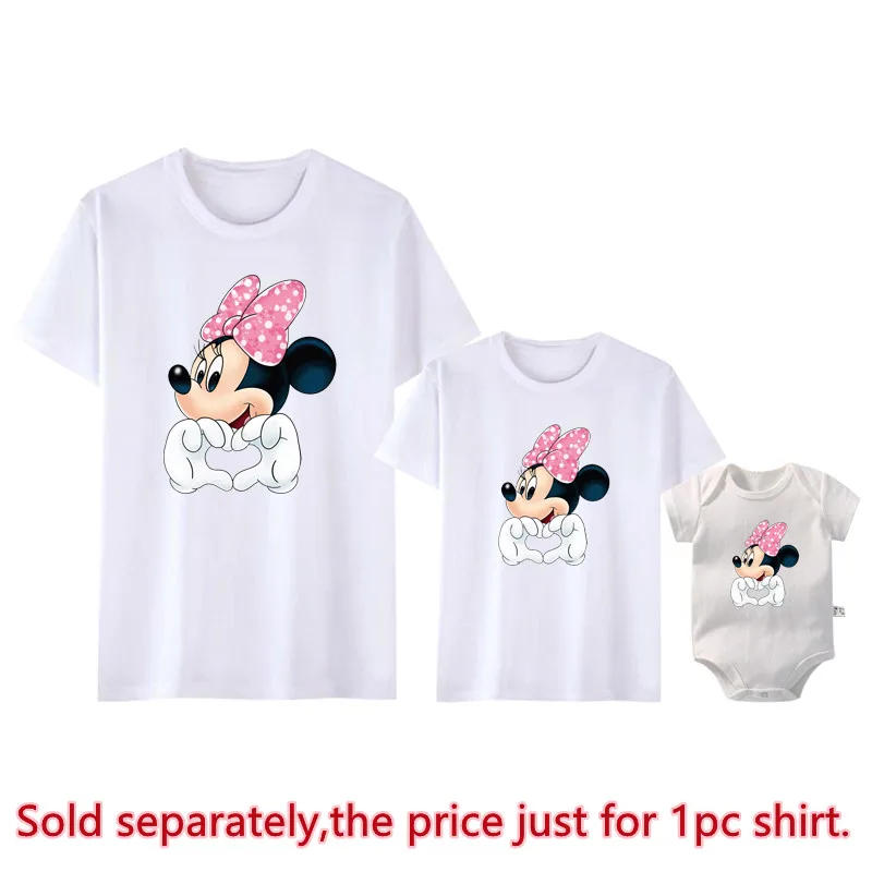 Disney Minnie Mouse Family Shirts Funny Mommy and Me Kids Tshirts Matching Baby Rompers Cotton Family Look Disney Trip Clothes