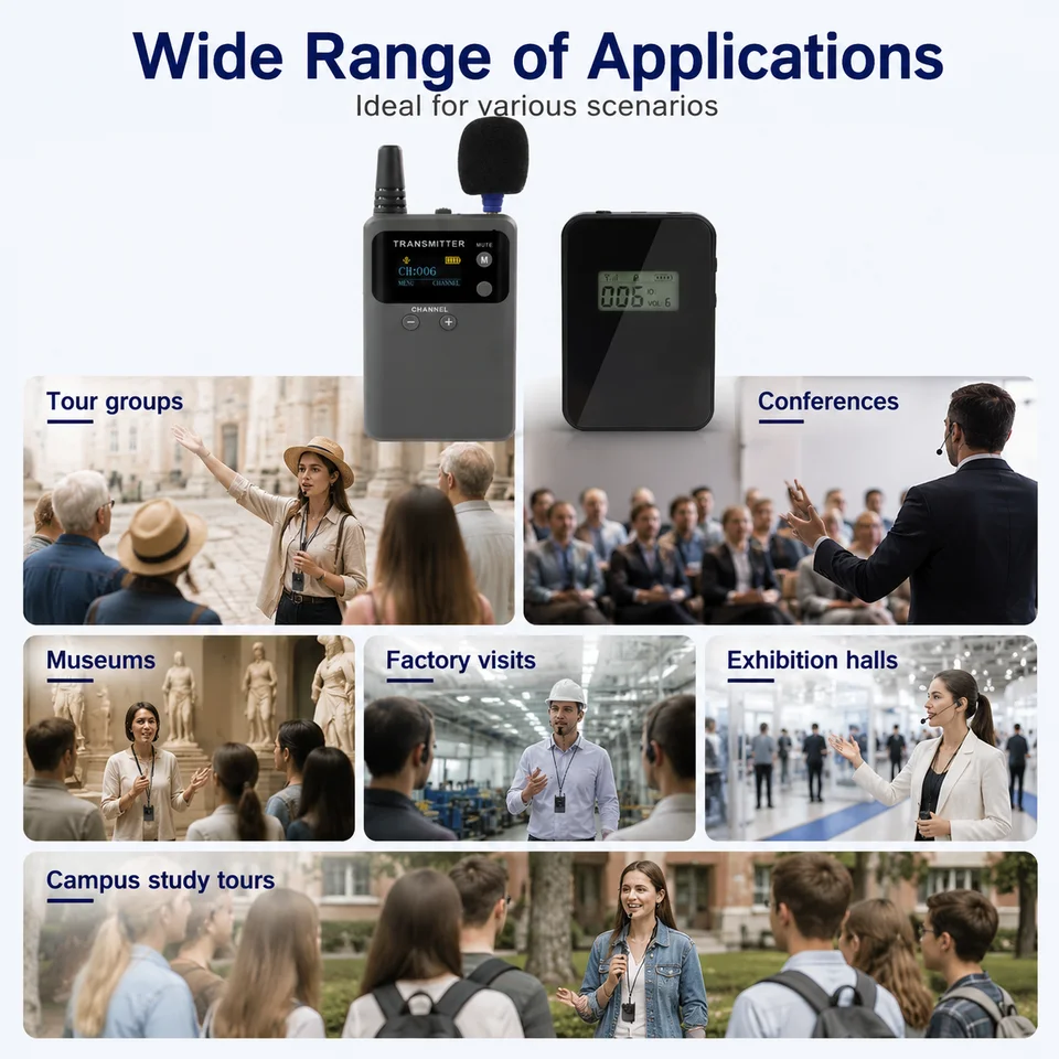 Sistema de guía turística inalámbrico 2.4G, transmisión de voz, 999 canales, sistema de audio portátil para iglesia 6